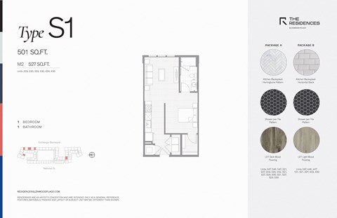 Floor plan for studio, 1 bath, 590 sqft